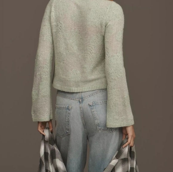 ANTHROPOLOGIE Feminine Mint Green Floral Brocade Fancy Knit Sweater NWT SRP$118 - Picture 4 of 9